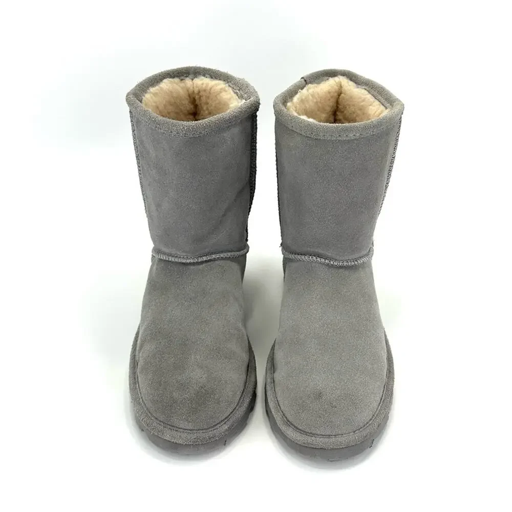 BearPaw Elle Big Girls Winter Boot Size 5 Gray Suede Wool Waterproof Short Boot
